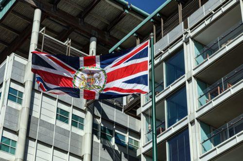 epa12860126 A Union Jack with the royal coat of arms flies at the British Embassy in Moscow, Russia, 30 March 2026. The Second Secretary of the British Embassy in Moscow, Jance Gerardus, has been ordered to leave Russia within two weeks following the revocation of his accreditation by the Russian Federal Security Service (FSB) over espionage allegations. ...