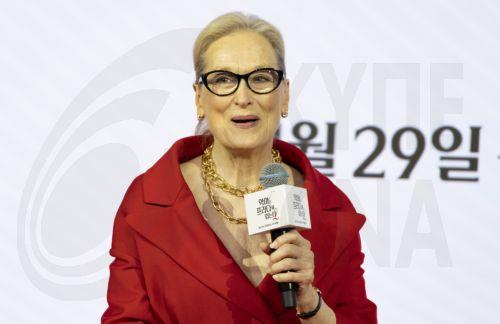 epa12874404 US actor Meryl Streep speaks during a press conference for the film, 'The Devil Wears Prada 2' in Seoul, South Korea, 08 April 2026. The film opens worldwide on 29 April 2026.  EPA/JEON HEON-KYUN