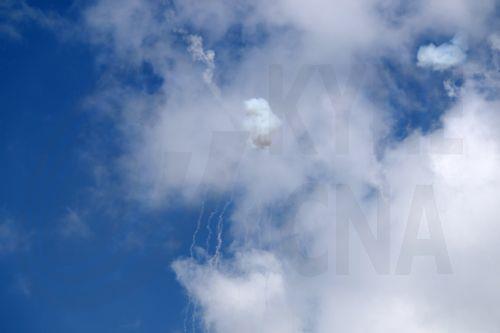 epa12877171 Israel's air defense systems intercept projectiles over Mitula in northern Israel, as seen from the upper Galilee, northern Israel, 09 April 2026. The Israeli military said it continued targeting operations of Hezbollah in southern Lebanon.  EPA/ATEF SAFADI