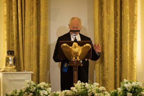 epa12920794 Britain's King Charles III delivers remarks during the State Dinner at the White House in Washington, DC, USA, 28 April 2026. The British royal couple is on a four-day state visit to the US as part of events marking the 250th anniversary of the Declaration of Independence.  EPA/CRAIG HUDSON / POOL