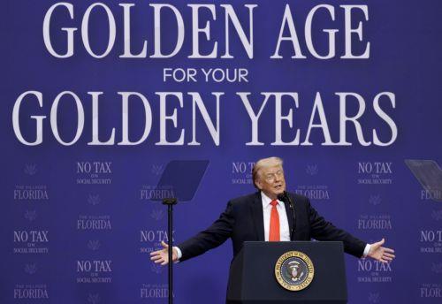 epa12927375 US President Donald J. Trump delivers remarks during an event with seniors in The Villages, Florida, USA, 01 May 2026. Trump outlined tax proposals for retirees, including a senior deduction aimed at reducing taxes on Social Security benefits and other retirement-related measures.  EPA/CRISTOBAL HERRERA-ULASHKEVICH