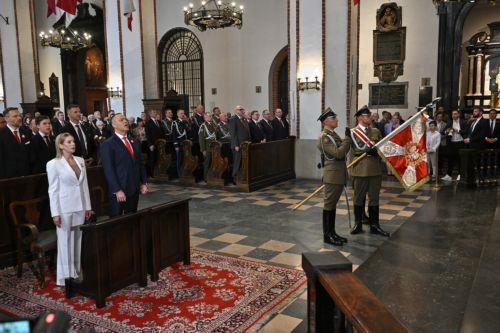 epa12929426 Polish President Karol Nawrocki (2L) and First Lady Marta Nawrocka (L) attend a Holy Mass for the Homeland as part of 3rd May Constitution Day celebrations at the Archcathedral of St. John the Baptist in Warsaw, Poland, 03 May 2026The 03 May National Holiday commemorates the adoption of the 03 May Constitution in 1791. This document was the...