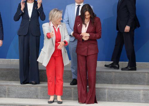 epa12931642 Chair of the Committee on Agriculture and Rural Development Veronika Vrecionova (L) and Cypriot Minister of Agriculture, Rural Development and Environment Maria Panayiotou (R) prepare for a family photo after the informal meeting of EU ministers for agriculture in Lefkosia, Cyprus, 04 May 2026. Agriculture Ministers, EU Officials and...