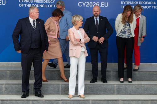 epa12931644 Lithuanian Minister of Agriculture Andrius Palionis (L), Minister of Agriculture, Food and Viticulture of Luxembourg Martine Marie Hansen (C) and Swedish Minister for Rural Affairs Peter Kullgren (3-R) prepare for a family photo after the informal meeting of EU ministers for agriculture in Lefkosia, Cyprus, 04 May 2026. Agriculture Ministers, EU...