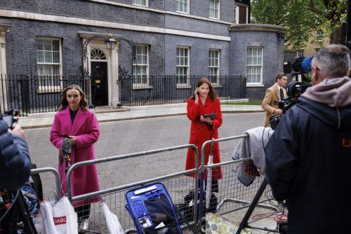 epa12947006 Members of the media report outside Britain's Prime Minister's official residence at 10 Downing Street in London, Britain, 11 May 2026. Following disappointing local election results for the Labour Party, Prime Minister Keir Starmer is set to deliver a major speech as he tries to withstands a leadership challenge and announce changes, including...
