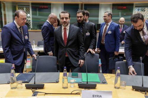 epa12947836 Asaad Hassan al-Shaibani (C), Minister for Foreign Affairs and Expatriates of the Syrian transitional government, arrives at the first EU-Syria High-level Political Dialogue in Brussels, Belgium, 11 May 2026. The dialogue will be an opportunity to make progress towards normalising relations between the EU and Syria and to take stock of the...