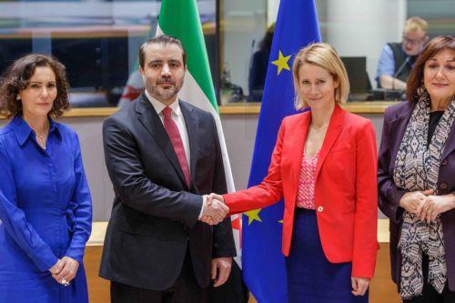 epa12947889 (L-R) EU Commissioner for Equality
Preparedness and Crisis Management Hadja Lahbib, Minister for Foreign Affairs and Expatriates of the Syrian transitional government, Asaad Hassan al-Shaibani, European High Representative of the Union for Foreign Affairs, Kaja Kallas and EU Commissioner for Mediterranean Dubravka Suica, at the first EU-Syria...