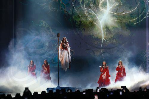 epa12948089 LELEK of Croatia performs the song 'Andromeda' during the dress rehearsals for the first semi-final of the 70th Eurovision Song Contest (ESC) in Vienna, Austria, 11 May 2026. The first semi-final of the ESC 2026 is scheduled for 12 May.  EPA/HANNIBAL HANSCHKE