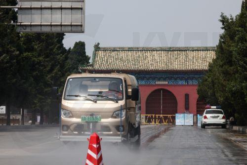 epa12952331 A water sprinkler cleans the ground in front of the entrance of the Temple of Heaven in Beijing, China, 13 May 2026. US President Donald Trump is scheduled to pay a state visit to China from 13 to 15 May.  EPA/WU HAO
