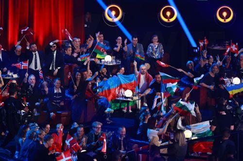 epa12958520 Participants celebrate during the second semi-final of the 70th Eurovision Song Contest (ESC) in Vienna, Austria, 14 May 2026. The grand final of the ESC 2026 is scheduled for 16 May.  EPA/HANNIBAL HANSCHKE