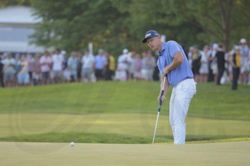 epa12969699 Matti Schmid of Germany watches his putt on the 18th green during the 2026 PGA Championship at Aronimink Golf Club in Newtown Square, Pennsylvania, USA, 17 May 2026.  EPA/STEVE FALK