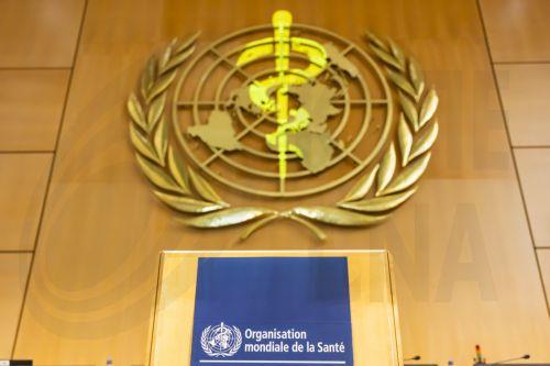 epa12969845 The logo of the World Health Organization (WHO) is seen prior to the opening of the 79th World Health Assembly (WHA79) at the European headquarters of the United Nations in Geneva, Switzerland, 18 May 2026.  EPA/SALVATORE DI NOLFI