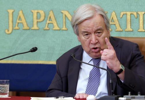 epa12977138 UN Secretary-General Antonio Guterres speaks during a press conference at Japan National Press Club in Tokyo, Japan, 20 May 2026. Guterres is on a four-day visit to Japan as the country marks the 70th anniversary of joining the UN.  EPA/FRANCK ROBICHON