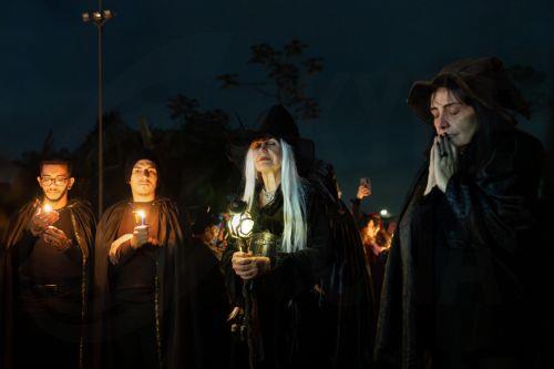 epa13003894 Attendees walk during the Convention of Witches and Wizards, an event focused on the world of magic and the occult, in Paranapiacaba, Sao Paulo, Brazil, 29 May 2026.  EPA/Isaac Fontana