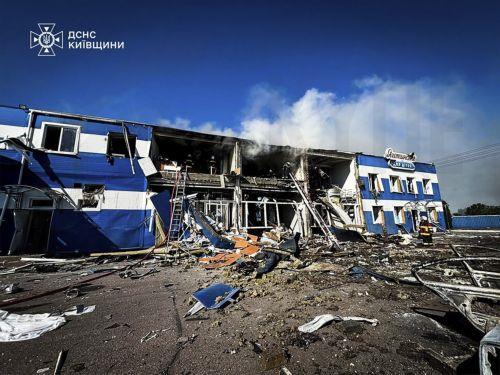 epa13017294 A handout photo made available by the State Emergency Service shows the site of a Russian strike on a food industry enterprise in Kyiv's area, Ukraine, 05 June 2026, amid the ongoing Russian invasion. At least four people were killed and four others were injured in an overnight Russian attack on the food industry enterprise, according to the...