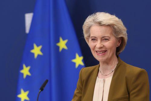 epa13025893 European Commission President Ursula von der Leyen delivers a press statement on the European Union's proposed 21st package of sanctions against Russia in Brussels, Belgium, 09 June 2026. The proposed measures are expected to target Russia's energy revenues, financial sector, military-industrial complex, and sanctions circumvention networks as...