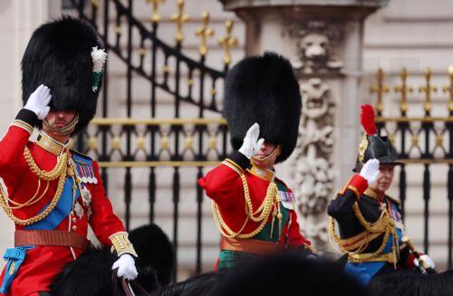 epa13034105 (L-R) Britain's William, Prince of Wales, Prince Edward, and Princess Anne depart Buckingham Palace during the Trooping the Colour, The King's Birthday Parade in London, Britain, 13 June 2026. Trooping the Colour is a ceremonial event performed each year by regiments of the Household Division to celebrate the official birthday of the British...