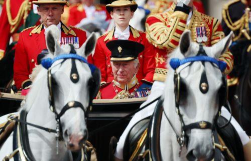 epa13034108 Britain's King Charles III departs Buckingham Palace during the Trooping the Colour, The King's Birthday Parade in London, Britain, 13 June 2026. Trooping the Colour is a ceremonial event performed each year by regiments of the Household Division to celebrate the official birthday of the British sovereign.  EPA/ANDY RAIN