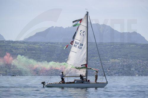 epa13034263 Boats from the Gaza Freedom Flotilla participate in the rally 'The G7 Can stop the Genocide' on Lake Geneva ahead of the upcoming G7 summit, off the coast of Lausanne, Switzerland, 13 June 2026. The summit will be held in Evian-les-Bains, France, near the Swiss border, from 15 to 17 June 2026.  EPA/JEAN-CHRISTOPHE BOTT