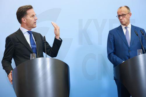 epa13077394 NATO Secretary General Mark Rutte (L) and German Chancellor Friedrich Merz hold a press conference following a weekly cabinet meeting of the German government at the Defence Ministry in Berlin, Germany, 01 July 2026. Rutte travelled to Berlin to attend the meeting of the Federal Cabinet.  EPA/HANNIBAL HANSCHKE