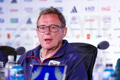 epa13079215 Austria head coach Ralf Rangnick speaks during a press conference at the Los Angeles Stadium ahead of the FIFA World Cup 2026 round of 32 match between Spain and Austria, in Inglewood, California, USA, 01 July 2026.  EPA/CHRIS TORRES