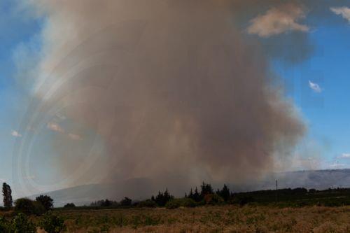 epa13080058 Smoke rises from a wildfire burning in Pouzols-Minervois, Aude department, southern France, 02 July 2026. A large wildfire has been raging in southern France since 01 July, forcing scores of people to be evacuated, emergency services said.  EPA/CHLOE REULET