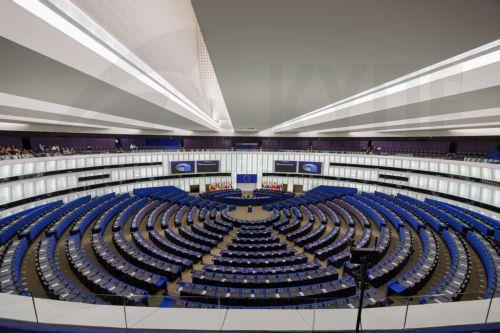 epa13091857 A general view shows the Hemicycle of the European Parliament before a plenary session in Strasbourg, France, 06 July 2026.  EPA/OLIVIER MATTHYS