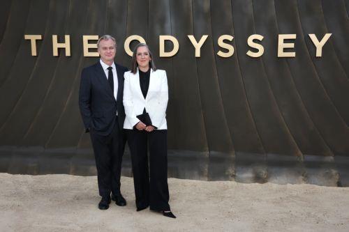 epa13092364 British director Christopher Nolan (L) and British producer Emma Thomas attend the world premiere of 'The Odyssey' at the Odeon Leicester Square in London, Britain, 06 July 2026. The movie will be released on 17 July 2026.  EPA/ANDY RAIN