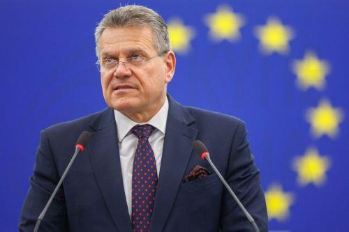 epa13097253 EU Commissioner for Trade and Economic Security; Interinstitutional Relations and Transparency Maros Sefcovic presents the Conclusions of the European Council meeting of 18-19 June 2026 during the European Parliament session in Strasbourg, France, 08 July 2026.  EPA/OLIVIER MATTHYS