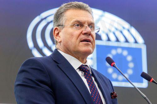 epa13097258 EU Commissioner for Trade and Economic Security; Interinstitutional Relations and Transparency Maros Sefcovic presents the Conclusions of the European Council meeting of 18-19 June 2026 during the European Parliament session in Strasbourg, France, 08 July 2026.  EPA/OLIVIER MATTHYS