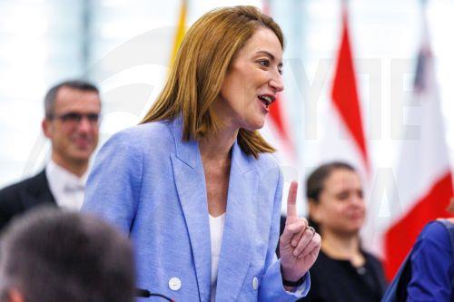 epa13097260 President of the European Parliament Roberta Metsola attends the European Parliament session in Strasbourg, France, 08 July 2026.  EPA/OLIVIER MATTHYS