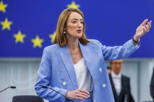 epa13097261 President of the European Parliament Roberta Metsola attends the European Parliament session in Strasbourg, France, 08 July 2026.  EPA/OLIVIER MATTHYS