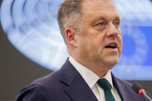epa13097964 Irish Minister of State Thomas Byrne speaks during the Topical debate requested by a political group (S&D) (Rule 169) onThe EU’s role in the reconstruction of the Gaza Strip and the accountability of Israel under international law during the European Parliament session in Strasbourg, France, 08 July 2026.  EPA/OLIVIER MATTHYS