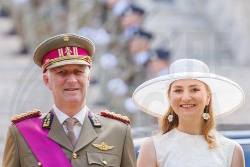 epa13124364 King Philippe of Belgium and Princess Elisabeth outcome the St. Michael & St. Gudula Cathedral after the Te Deum mass during Belgium's National Day celebrations in Brussels, Belgium, 21 July 2026.  EPA/OLIVIER MATTHYS