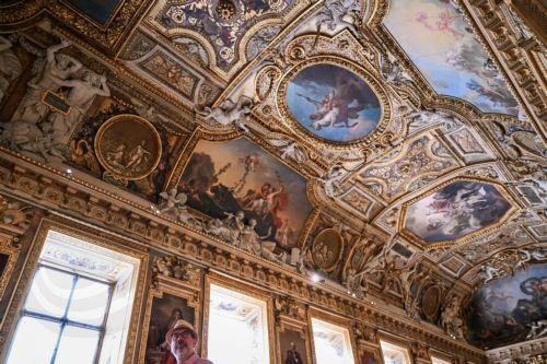 epa13125934 A visitor walks in the Apollo Gallery during its reopening at the Louvre Museum in Paris, France, 22 July 2026, after a heist in October 2025 in which French crown jewels were stolen.  EPA/LOU BENOIST / POOL  MAXPPP OUT