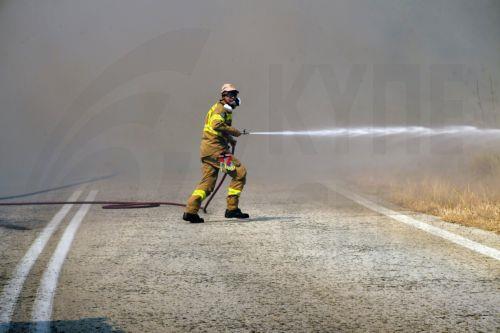epa13144144 A firefighter battles a wildfire in the Fichtia area of Argolida in the Peloponnese region, Greece, 31 July 2026. Residents were ordered to evacuate toward Argos as 42 firefighters, including two teams from the 9th Special Forest Operations Unit (EMODE), 12 vehicles, four aircraft, and one helicopter battled the blaze with support from municipal...