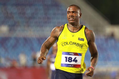 epa13149200 Ronal Longa of Colombia competes in the Men's 100 m final during the XXV Central American and Caribbean Games Santo Domingo 2026, in Santo Domingo, Dominican Republic, 03 August 2026.  EPA/ORLANDO BARRIA