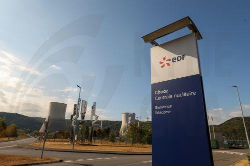 epa13151079 A view of the Chooz nuclear power plant, near Chooz, northeastern France, 05 August 2026. The plant's two reactors have been shut down since 01 August 2026 after prolonged hot and dry weather caused the River Meuse to fall below the level required for cooling operations while maintaining compliance with environmental regulations. Chooz is the...