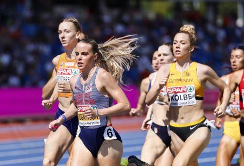 epa13166274 Keely Hodgkinson of Britain competes in a Women's 800m semi-final at the European Athletics Championships Birmingham 2026, in Birmingham, Britain, 13 August 2026.  EPA/TOLGA AKMEN