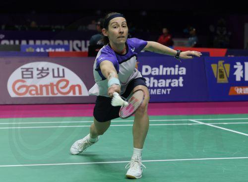 epa13175411 Kirsty Gilmour of Scotland in action during her Women’s singles match against Han Yue of China at the BWF World Championship in New Delhi, India, 17 August 2026.  EPA/RAJAT GUPTA
