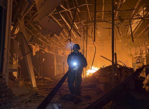 epa13219186 A Ukrainian rescuer works at the site of a Russian drone strike on the last major shopping mall in Zaporizhzhia, Ukraine, 07 September 2026, amid the Russian invasion. The City Center shopping mall has been closed since the beginning of September due to persistent shelling of civilian infrastructure, and no casualties were reported in the...