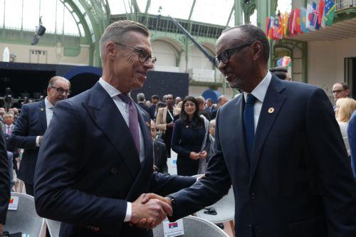epa13227907 Rwanda's President Paul Kagame (R) shakes hands with Finland's President Alexander Stubb at the International Space Summit at the Grand Palais in Paris, France, 10 September 2026. The event brings together political leaders, international organizations, space agencies, industry representatives, scientists, astronauts, and key stakeholders to...