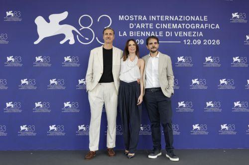 epa13227983 (L-R) Italian actors Giulio Somazzi and Emanuela Fanelli and director Valerio Vestoso pose at the photocall for 'Peccato' during the 83rd Venice Film Festival, in Venice, Italy, 10 September 2026. The movie is presented out of competition at the festival, running from 02 to 12 September 2026.  EPA/FABIO FRUSTACI