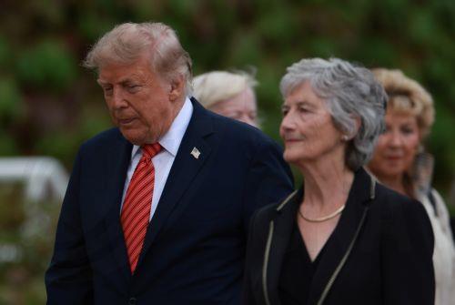 epa13233644 Ireland's President Catherine Connolly (R) greets US President Donald Trump (L) at Aras an Uachtarain in Dublin, Ireland, 12 September 2026. The US president is on a two-day visit to Ireland, including a visit to his golf course in Doonbeg.  EPA/NEIL HALL