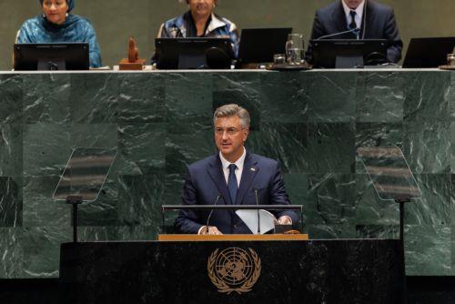 epa13256786 Prime Minister of Croatia Andrej Plenkovic speaks during the General Debate of the 81st session of the United Nations General Assembly at United Nations Headquarters in New York, New York, USA, 22 September 2026.  EPA/OLGA FEDOROVA