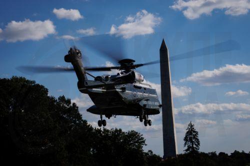 epa13283670 US President Donald Trump takes off from the South Lawn of the White House in Marine One in Washington, DC, USA, 05 October 2026. President Trump will deliver remarks at a midterm election rally at the Pinnacle Bank Expo Center in Grand Island, Nebraska, campaigning in support of Republican US Senator Pete Ricketts, who faces independent...
