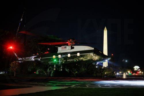 epa13283965 US President Donald Trump lands on the South Lawn of the White House in Marine One in Washington, DC, USA, 05 October 2026. Trump is is returning to the White House after speaking at a rally for Republican Senator Pete Ricketts in Grand Island, Nebraska.  EPA/Samuel Corum / POOL