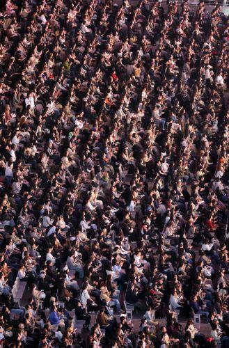 epa13286099 Movie fans take part in the opening ceremony of the 31st Busan International Film Festival (BIFF) at the outdoor theater of the Busan Cinema Center in Busan, South Korea, 06 October 2026 (issued 07 October 2026). The festival began its 10-day run after the International Federation of Film Producers Associations selected BIFF as one of its 17...
