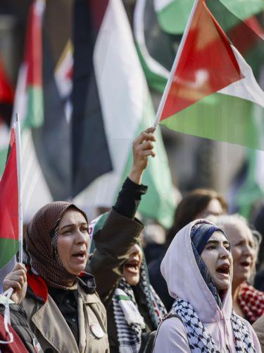epa13296363 Demonstrators participate in a national protest in support of the Palestinian people on Dam Square in Amsterdam, the Netherlands, marking the conclusion of a nationwide week of action calling for sanctions against Israel, 11 October 2026. According to various activist groups, despite the 'ceasefire', the genocide against the Palestinian people...