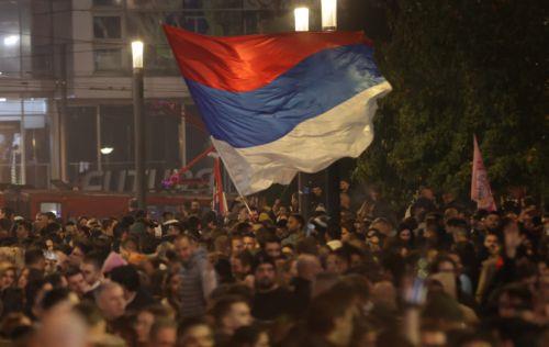 epa13331997 Supporters of the 'Student List' celebrate after the parliamentary elections in Belgrade, Serbia, 25 October 2026. Roughly 6.5 million eligible voters were called to the polls in a snap parliamentary election to choose lawmakers for a four-year term.  EPA/ANDREJ CUKIC